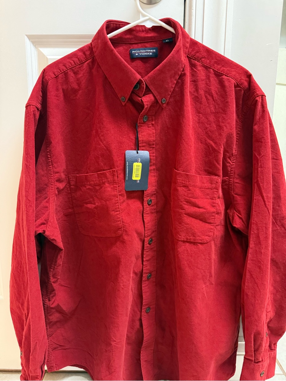Roundtree & Yorke Men's Deep Red Corduroy Button-Down Shirt